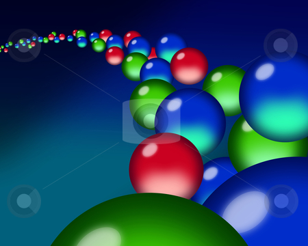 A flow of translucent red, green & blue orb droplets A flow of translucent red, green & blue orb droplets stock photo, A flow of red, green & blue orb droplets through a blue ether. by J.R. Bale