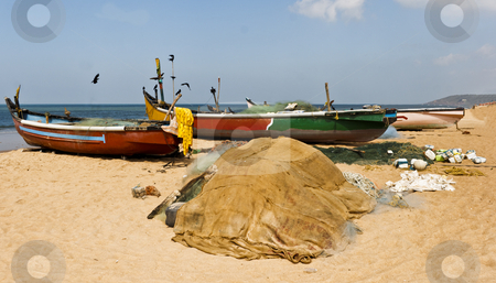 Fishing boats crows beach and sea Fishing boats crows beach and sea stock photo, beach scene at calangute goa india by Kantilal Patel