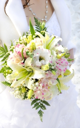 To use this stock image in your creative project, please select the size you need over to the right and click the "Add to Cart" button.
Your downloaded image will come with the Cutcaster watermark removed so don’t worry about the watermark you see on this page. Wedding bouquet stock photo, Beautiful white wedding bouquet in hands of the bride. by Pavel Vorobyov