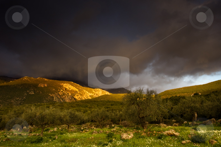 To use this stock image in your creative project, please select the size you need over to the right and click the "Add to Cart" button.
Your downloaded image will come with the Cutcaster watermark removed so don’t worry about the watermark you see on this page. Landscape stock photo, Greek landscape right after a storm with emerging rays of sun lighting the tip of the mountain by Andreas Karelias