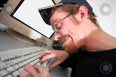 To use this stock image in your creative project, please select the size you need over to the right and click the "Add to Cart" button.
Your downloaded image will come with the Cutcaster watermark removed so don’t worry about the watermark you see on this page. Mad programmer stock photo, mad programmer sitting at a computer desk by vladacanon1
