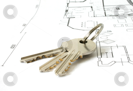 Keys on an architecture-plan Keys on an architecture-plan stock photo, bunch of golden keys on a floor-plan or architecture-plan or house-plan by twixx