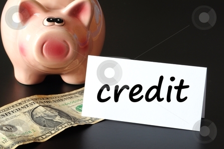 Credit Credit stock photo, financial credit concept with piggy bank and money on black by Gunnar Pippel