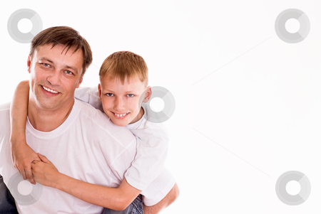 To use this stock image in your creative project, please select the size you need over to the right and click the "Add to Cart" button.
Your downloaded image will come with the Cutcaster watermark removed so don’t worry about the watermark you see on this page. Dad playing with his son stock photo, dad playing with his son on a white background by Alevtina Guzova