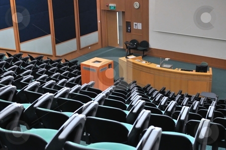 Lecture theater Lecture theater stock photo, Lecture theater showing white screen. For concepts such as school and education, business and training, and meetings and conferences. by Wai Chung Tang
