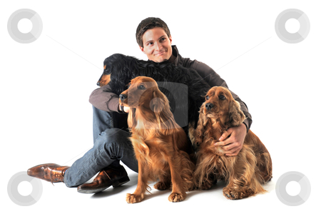 English cockers and man English cockers and man stock photo, portrait of a purebred english cockers and man in a studio by Bonzami Emmanuelle