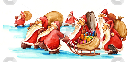 To use this stock image in your creative project, please select the size you need over to the right and click the "Add to Cart" button.
Your downloaded image will come with the Cutcaster watermark removed so don’t worry about the watermark you see on this page. Santa Clauses with gifts stock photo, illustration of Santa Clauses with gifts by Igor Zakowski