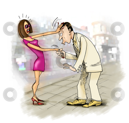 Kiss on a hand problem Kiss on a hand problem stock photo, humorous illustration of man trying to kiss woman on a hand by Igor Zakowski