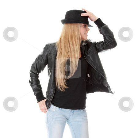 To use this stock image in your creative project, please select the size you need over to the right and click the "Add to Cart" button.
Your downloaded image will come with the Cutcaster watermark removed so don’t worry about the watermark you see on this page. Young female dancer in black hat stock photo, Young female dancer in black hat, isolated on white background by Piotr_Marcinski