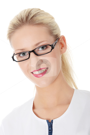 Smiling medical doctor or nurse Smiling medical doctor or nurse stock photo, Smiling medical doctor or nurse. Isolated on white background by Piotr_Marcinski