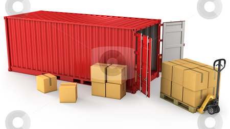To use this stock image in your creative project, please select the size you need over to the right and click the "Add to Cart" button.
Your downloaded image will come with the Cutcaster watermark removed so don’t worry about the watermark you see on this page. Red opened container and many of carton boxes on a pallet stock photo, Red opened container and many of carton boxes on a pallet, isolated on white background by Zelfit