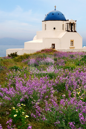 To use this stock image in your creative project, please select the size you need over to the right and click the "Add to Cart" button.
Your downloaded image will come with the Cutcaster watermark removed so don’t worry about the watermark you see on this page. Countryside chapel in Santorini, Greece stock photo, Picture of a small chapel on the beautiful island of Santorini, near a spring flower bed. by Andreas Karelias