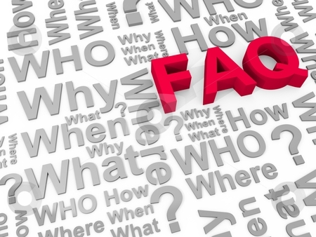 Faq Faq stock photo, The word FAQ surrounded by the words why, what, who, how, where and when by novelo