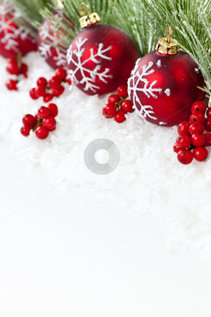 Red Christmas ornaments border Red Christmas ornaments border stock photo, Red Christmas decorations with pine branches with copy space by Elena Elisseeva