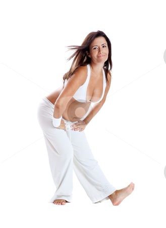 Pregnancy exercises Pregnancy exercises stock photo, Pregnant woman making fitness exercises, isolated on white by ikostudio
