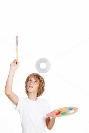 artist painting picture. kid artist painting blank