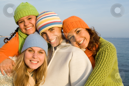 To use this stock image in your creative project, please select the size you need over to the right and click the "Add to Cart" button.
Your downloaded image will come with the Cutcaster watermark removed so don’t worry about the watermark you see on this page. Happy group of smiling teens stock photo, happy group of smiling teens by mandygodbehear