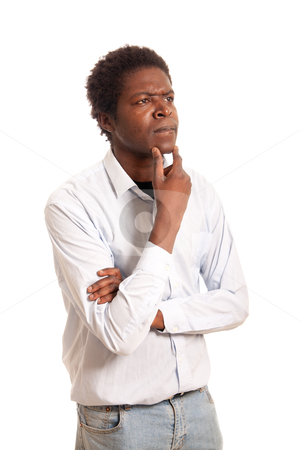 Thoughtful man Thoughtful man stock photo, a young black man posing thoughtful scratching his chin by Jerax