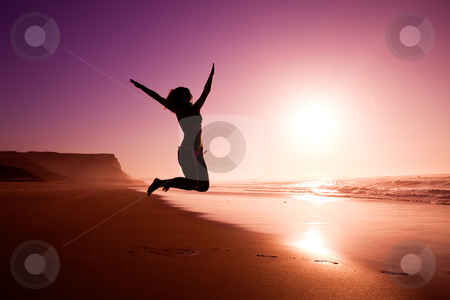To use this stock image in your creative project, please select the size you need over to the right and click the "Add to Cart" button.
Your downloaded image will come with the Cutcaster watermark removed so don’t worry about the watermark you see on this page. Jumping on the beach stock photo, Picture of a female silhouette of a young girl jumping on the beach at the sunset by ikostudio