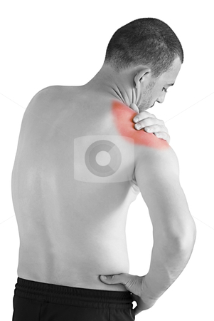 Shoulder ache Shoulder ache stock photo, young man having neck and shoulder ache making massage by Desislava Dimitrova