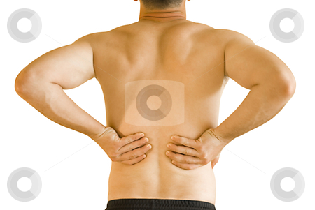 Backache Backache stock photo, young man having neck ache and backache making massage by Desislava Dimitrova