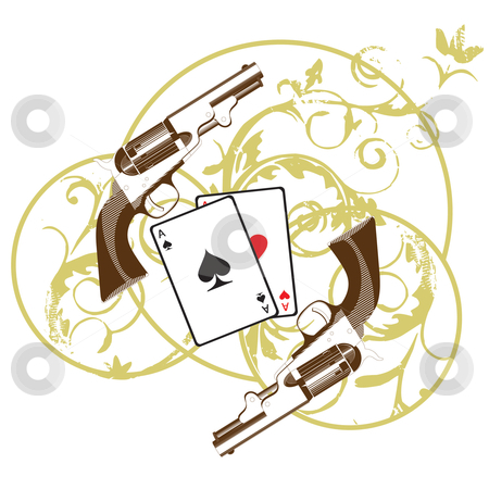Love and death Love and death stock photo, Vignette with cards and two pistols, executed in the restrained gamut, isolated on white bacground by busja
