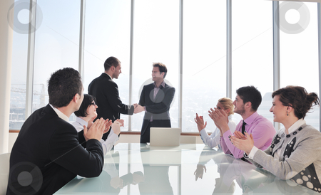To use this stock image in your creative project, please select the size you need over to the right and click the "Add to Cart" button.
Your downloaded image will come with the Cutcaster watermark removed so don’t worry about the watermark you see on this page. Group of business people at meeting stock photo, young business people group have meeting at conference room and have discusion about new ideas plans and problems by Benis Arapovic