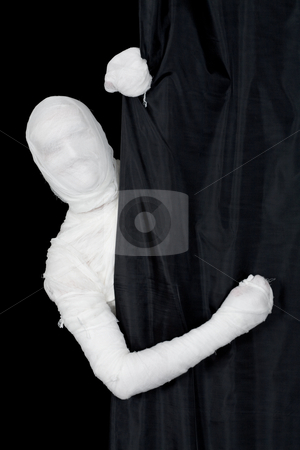 To use this stock image in your creative project, please select the size you need over to the right and click the "Add to Cart" button.
Your downloaded image will come with the Cutcaster watermark removed so don’t worry about the watermark you see on this page. Man in bandage stock photo, Man in bandage looking from behind of curtain by Alexey Romanov