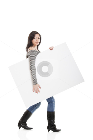 Advertising Advertising stock photo, Beautiful young women holding a blank notecard. by ikostudio