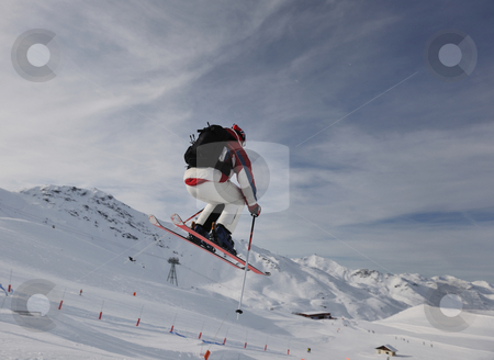 To use this stock image in your creative project, please select the size you need over to the right and click the "Add to Cart" button.
Your downloaded image will come with the Cutcaster watermark removed so don’t worry about the watermark you see on this page. Extreme freestyle ski jump stock photo, extreme freestyle ski jump with young man at mountain in snow park at winter season by Benis Arapovic