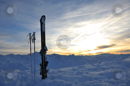 To use this stock image in your creative project, please select the size you need over to the right and click the "Add to Cart" button.
Your downloaded image will come with the Cutcaster watermark removed so don’t worry about the watermark you see on this page. Mountain snow ski sunset stock photo, mountain snow ski with beautiful sunset in background by Benis Arapovic