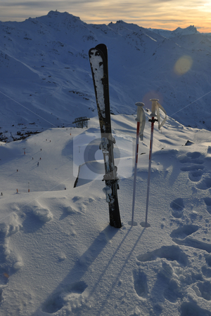Mountain snow ski sunset Mountain snow ski sunset stock photo, mountain snow ski with beautiful sunset in background by Benis Arapovic