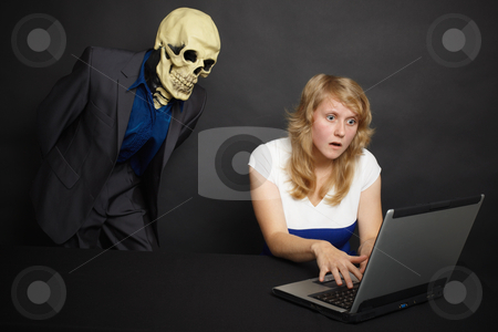 To use this stock image in your creative project, please select the size you need over to the right and click the "Add to Cart" button.
Your downloaded image will come with the Cutcaster watermark removed so don’t worry about the watermark you see on this page. Woman experiences horror of what he saw on Internet stock photo, A young woman experiences the horror of what he saw on the Internet by Alexey Romanov