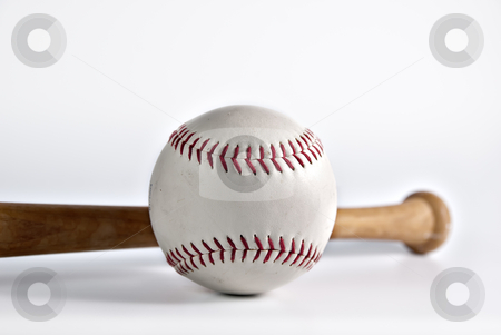 Baseball Baseball stock photo, Macro of baseball with bat on white background by matthi