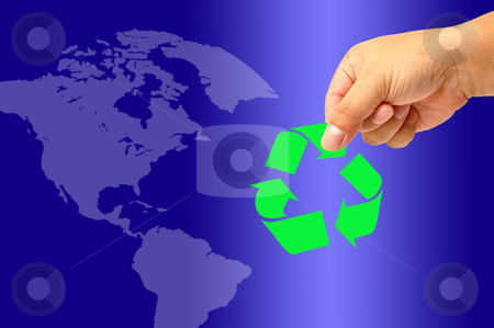 Recycling symbol Recycling symbol stock photo, Recycling symbol on hand by phanlop88