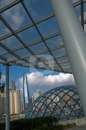 Shanghai pudong view from puxi Shanghai pudong view from puxi stock photo, shanghai pudong view from puxi new bund on a sunny day with white clouds and blue sky by Francesco Perre