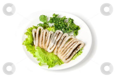 To use this stock image in your creative project, please select the size you need over to the right and click the "Add to Cart" button.
Your downloaded image will come with the Cutcaster watermark removed so don’t worry about the watermark you see on this page. Sliced squid stock photo, sliced squid and green vegetables dish isolated on white by olinchuk