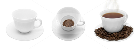 Coffee cup Coffee cup stock photo, Set of white coffee cup with beans and steam isolated on white by olinchuk