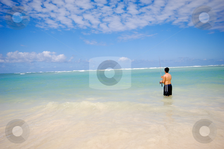 To use this stock image in your creative project, please select the size you need over to the right and click the "Add to Cart" button.
Your downloaded image will come with the Cutcaster watermark removed so don’t worry about the watermark you see on this page. Fishing on beach stock photo, Man is fishing on An exotic beach with white sand, the sky is blue with clouds. Dominican Republic, Punta Cana. by Lars Christensen