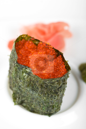 To use this stock image in your creative project, please select the size you need over to the right and click the "Add to Cart" button.
Your downloaded image will come with the Cutcaster watermark removed so don’t worry about the watermark you see on this page. Red tobiko sushi stock photo, Red tobiko (flying fish roe) sushi closeup by olinchuk