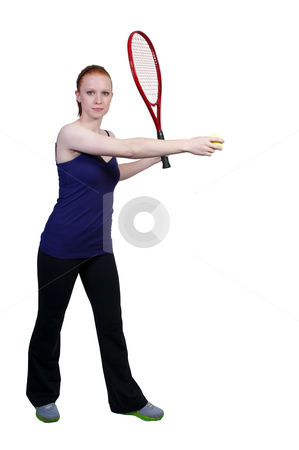 To use this stock image in your creative project, please select the size you need over to the right and click the "Add to Cart" button.
Your downloaded image will come with the Cutcaster watermark removed so don’t worry about the watermark you see on this page. Woman Playing Tennis stock photo, A beautiful woman playing the sports game of tennis by Robert Byron