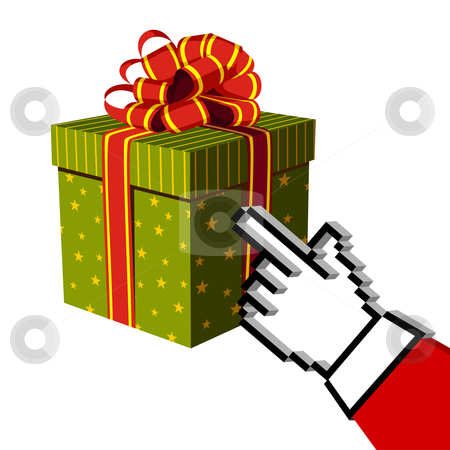 Christmas gift and Santa buying online Christmas gift and Santa buying online stock photo, Christmas gift and Santa e-buying with a handcursor. E-commerce concept. White background. Vector illustration by Cienpies Design