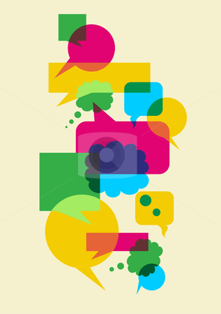 Speech social interaction bubbles Speech social interaction bubbles stock photo, Interactive multicolored bubbles in different sizes and forms illustration. Vector file available. by Cienpies Design