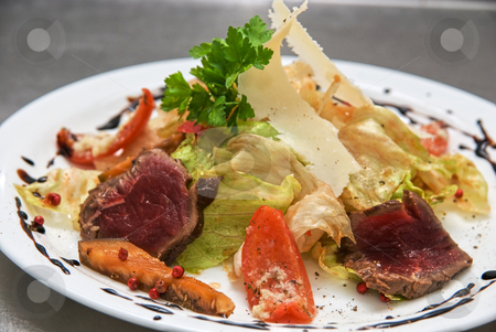 Salad with roast beef Salad with roast beef stock photo, salad with roast beef, chinese cabbage, parmesan cheese, courgette, pepper and tomato by olinchuk