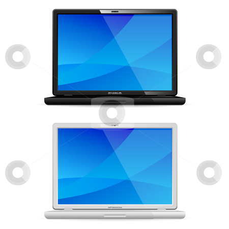 New black and white laptop New black and white laptop stock photo, New black and white laptop isolated on white background. Front view. by dvarg