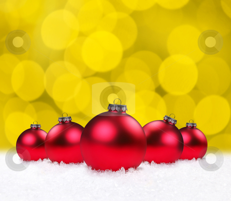 Christmas Holiday Bauble Bulbs Christmas Holiday Bauble Bulbs stock photo, Red Christmas Holiday Bauble Bulbs on Golden Background by Katrina Brown