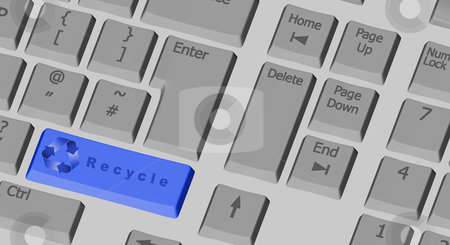 Recycle symbol on the computer keyboard in blue Recycle symbol on the computer keyboard in blue stock photo, Recycle symbol on the computer keyboard with special key in blue by marphotography