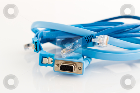 Various blue pc cables Various blue pc cables stock photo, various blue pc cables - SATA cable, ethernet cable and cable to configure routers, switches and other network devices through the serial port by ludinko