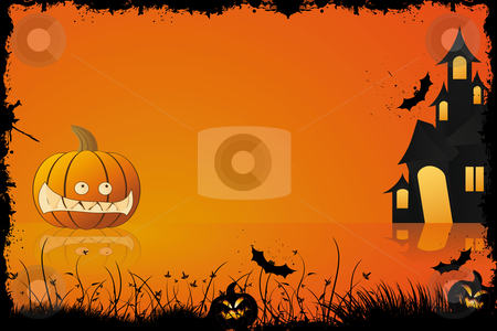 To use this stock image in your creative project, please select the size you need over to the right and click the "Add to Cart" button.
Your downloaded image will come with the Cutcaster watermark removed so don’t worry about the watermark you see on this page. Grunge Halloween frame stock photo, Grunge halloween frame with pumpkin in grass bat and house in background by Vadym Nechyporenko