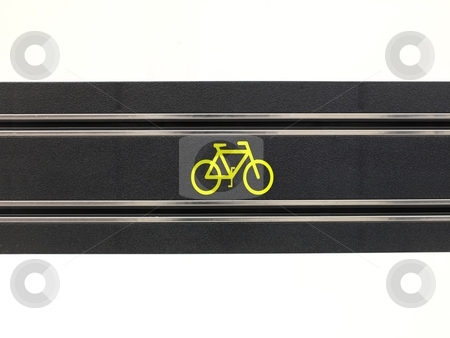 Bicycle Lane Bicycle Lane stock photo, An image of a toy slot car racing track with a bicycle symbol by Kitch Bain